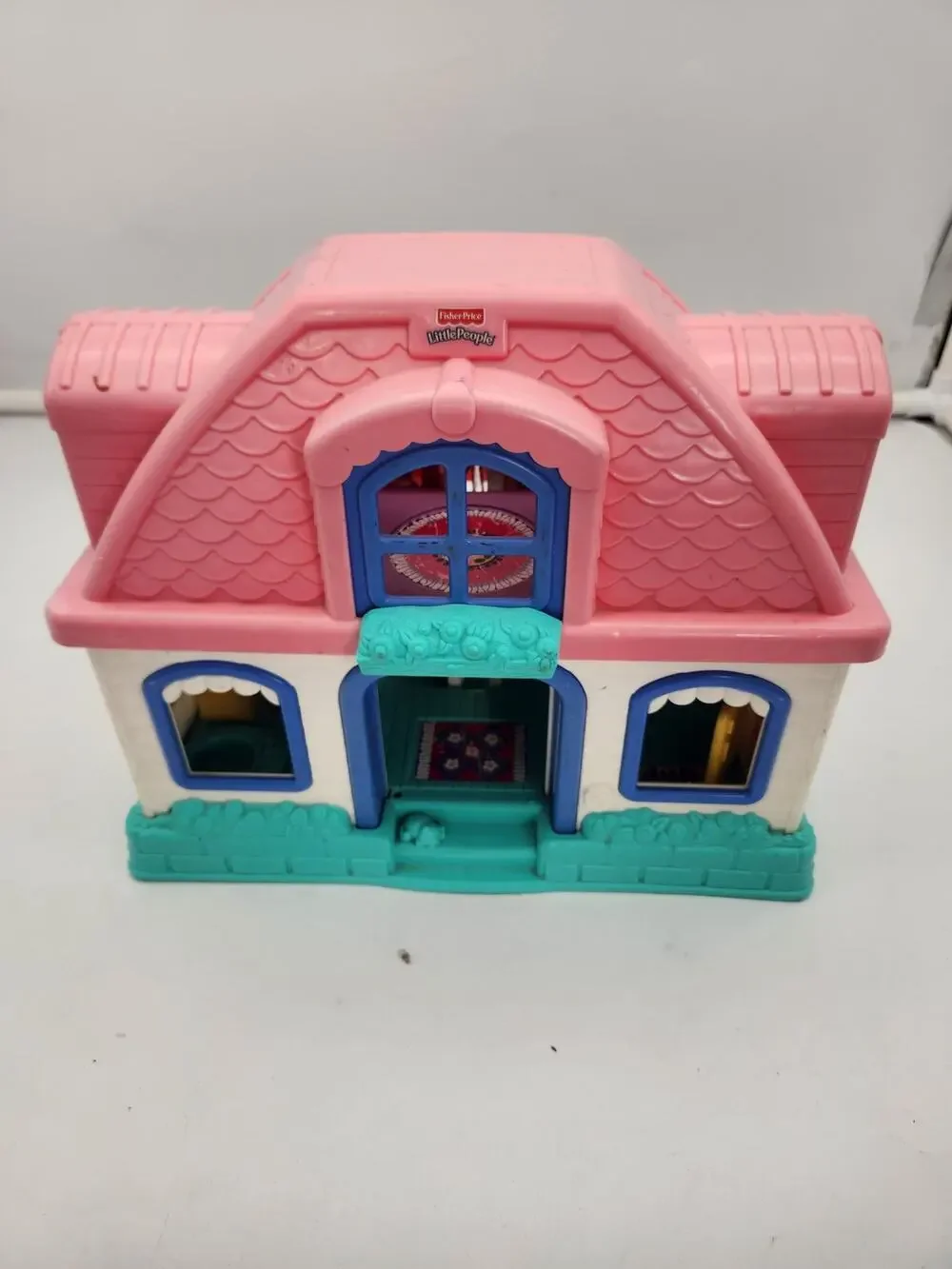 Vintage Fisher-Price Little People Dollhouse Pink Blue Playhouse Toy House